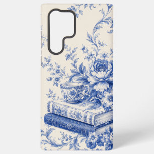 Para Samsung Galaxy S22 Ultra Funda de teléfono de libros y té Blue Chinoiserie