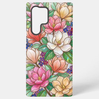 Para Samsung Galaxy S22 Ultra Funda de teléfono de vidrio emplomado floral color