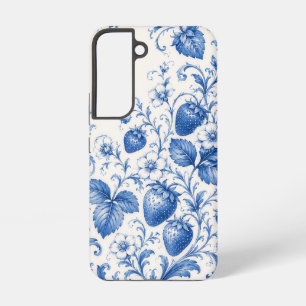 Para Samsung Galaxy S22 Funda de teléfono floral de fresa chinoiserie azul