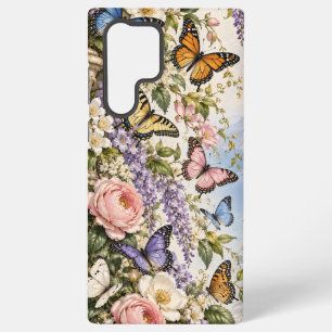 Para Samsung Galaxy S22 Ultra Funda de teléfono floral de jardín de mariposas