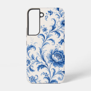 Para Samsung Galaxy S22 Funda de teléfono floral de peonía rococó azul