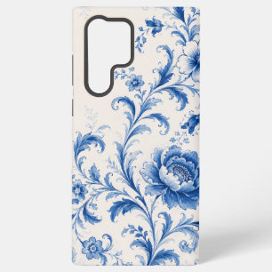 Para Samsung Galaxy S22 Ultra Funda de teléfono floral de peonía rococó azul