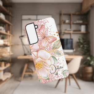 Para Samsung Galaxy S22+ Funda de teléfono personalizada con flores rosadas
