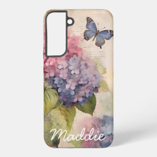 Para Samsung Galaxy S22+ Funda de teléfono personalizada con hortensias y m