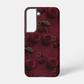 Para Samsung Galaxy S22 Funda tapa con patrón de cereza roja oscura linda