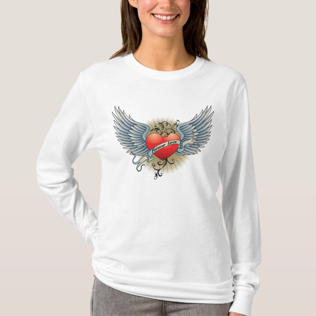 Para siempre camiseta coa alas amor del LS del (Anverso)