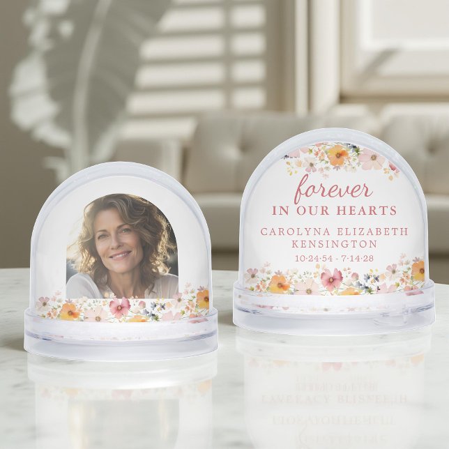Para siempre en nuestro corazón, foto conmemorativ (Forever in Our Hearts Wildflower Memorial Photo Snow Globe)