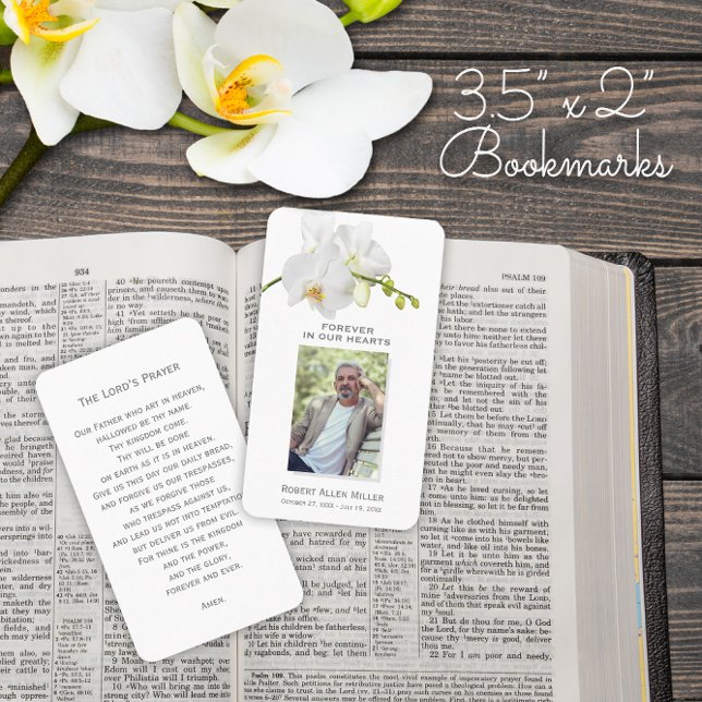 Para siempre en nuestros corazones foto tarjeta de (SMALL simple funeral memorial photo memorial prayer card bookmarks 2" x 3.5")