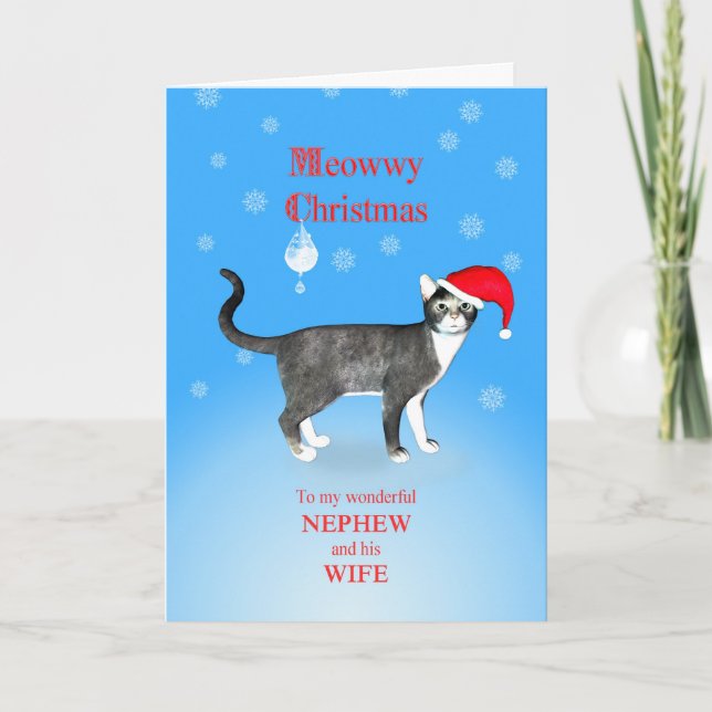 Para sobrino y su esposa, Meowwy Navidad gato (Anverso)