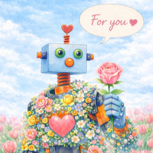 Para Ti ♥ – Tarjeta de Acuarela de Robot Floral