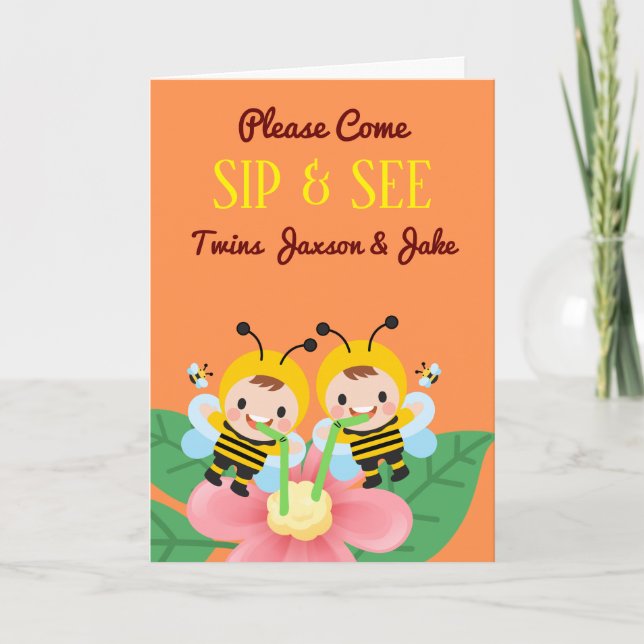 Para Twin Boys Sip y Ver Invitación de Baby Shower (Anverso)