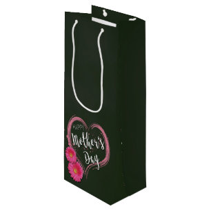 Para Vino Flores de corazón rosadas Día de la Madre - Bolsa 