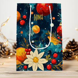 Para Vino Personalizado Poinsettia y Bolsa de Navidades de o
