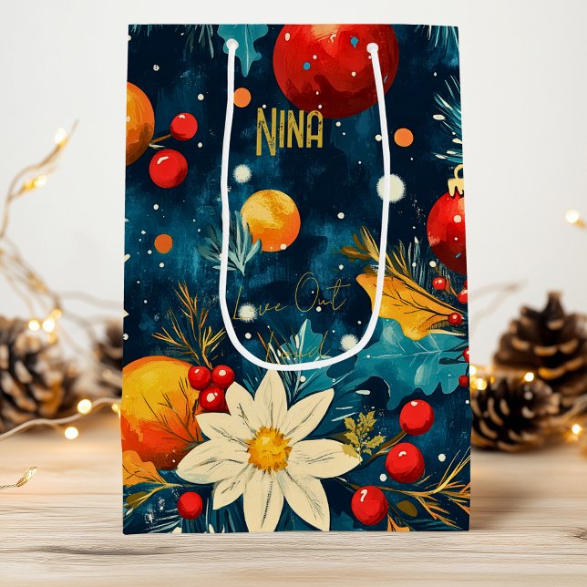 Para Vino Personalizado Poinsettia y Bolsa de Navidades de o (Subido por el creador)