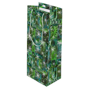 Para Vino Verde azulado y verde con copos de nieve Bolsa de