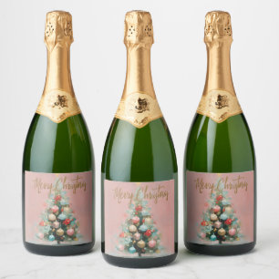 Para Vinos Espumosos Etiquetas de Bebidas de Navidad con Árbol de Terci