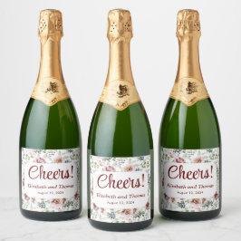 Para Vinos Espumosos Etiquetas de botellas de color pastel de flores de
