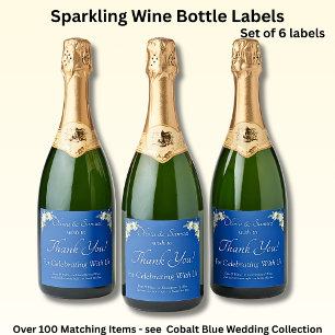 Para Vinos Espumosos Etiquetas de botellas de vino espumoso, azul cobal