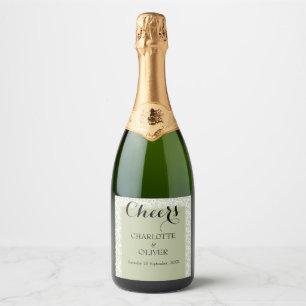 Para Vinos Espumosos Etiquetas de champán de boda de encaje verde salvi