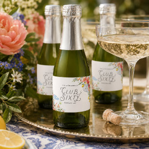 Para Vinos Espumosos Etiquetas de champán de jardín costero Club Sixty