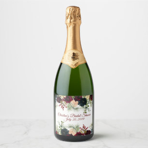 Para Vinos Espumosos Etiquetas de vino burdeos con flores navales burbu