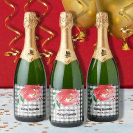 Para Vinos Espumosos Etiquetas de vino espumoso con rosa a la acuarela 