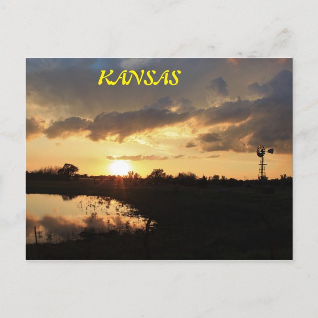 Parabrisas de Kansas Silhouette Sunset, postal Car (Anverso)