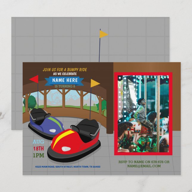 Parachoque Carros Invitación al cumpleaños Foto de (Anverso / Reverso)