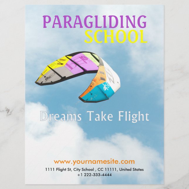 PARAGLIDING SCHOOL - folleto de plantillas (Frente)