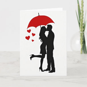 Paraguas de beso romántico Tarjeta de corazones