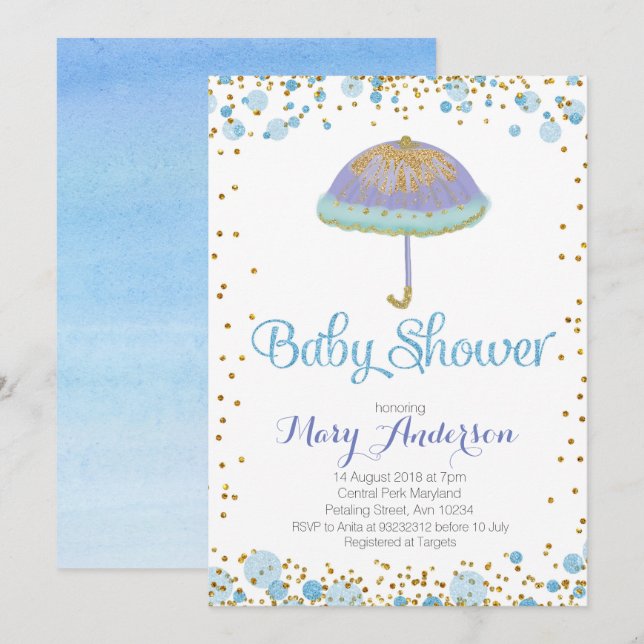 Paraguas de la invitación de BOY Baby Shower (Anverso / Reverso)