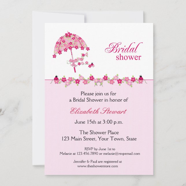 Paraguas floral rosado, invitación nupcial de la (Anverso)