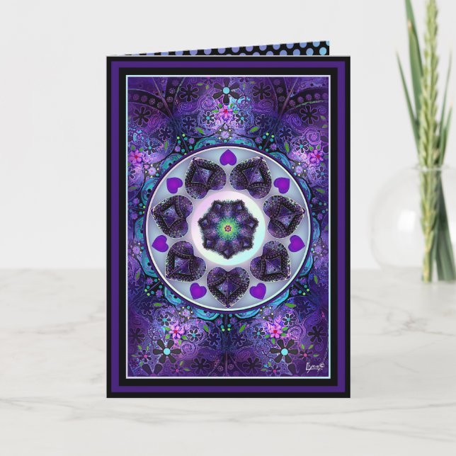 Paraguas morados y corazones .7 tarjeta de cumplea (Anverso)