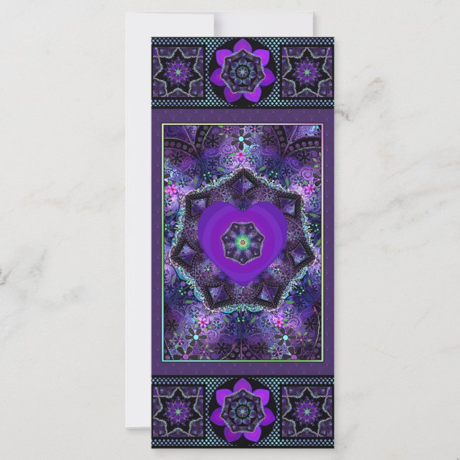 Paraguas púrpura y tarjeta de notas de corazones . (Anverso)