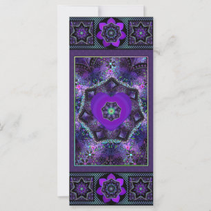 Paraguas púrpura y tarjeta de notas de corazones .