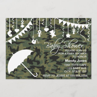Paraguas verde Camo invitaciones modernas a la duc