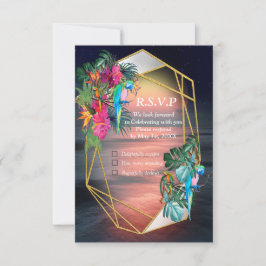 Paraíso de flores tropicales en la tarjeta RSVP Su