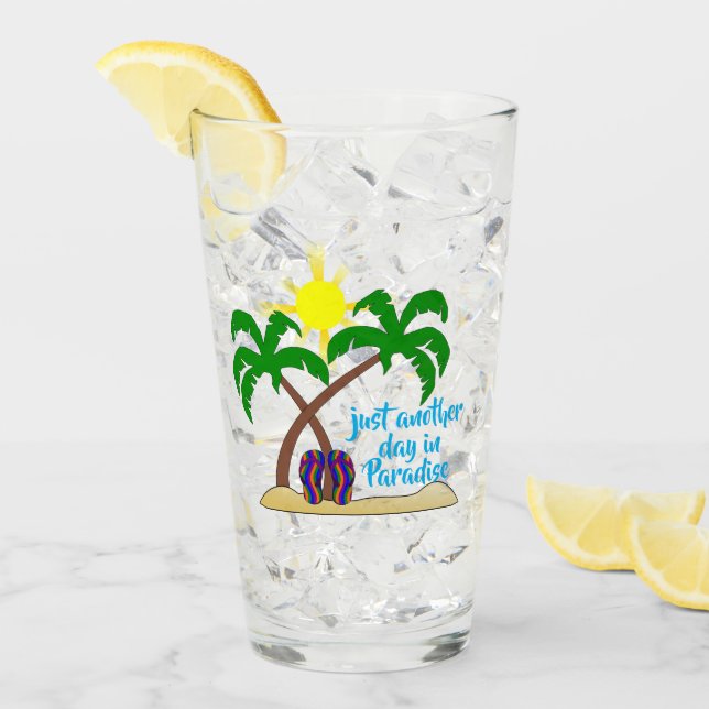 Paraíso en la Playa / Vaso de Vidrio de Palmeras (Anverso (hielo))