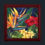 Paraíso tropical Cajas de regalo floral de Hawái<br><div class="desc">Esta pintura digital original del renombrado ilustrador Jeff Fillbach es una explosión de los colores de algunas de las flores más bellas de la naturaleza. Con una variedad de pájaros del paraíso, plumeria e hibiscus, los objetos de nuestra colección del Paraíso Tropical le levantarán el ánimo y alimentarán sus sueños....</div>