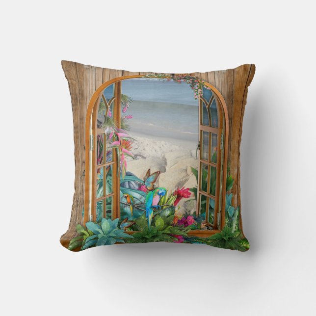 Paraíso tropical de flores en el Cojín decorativo  (Anverso)