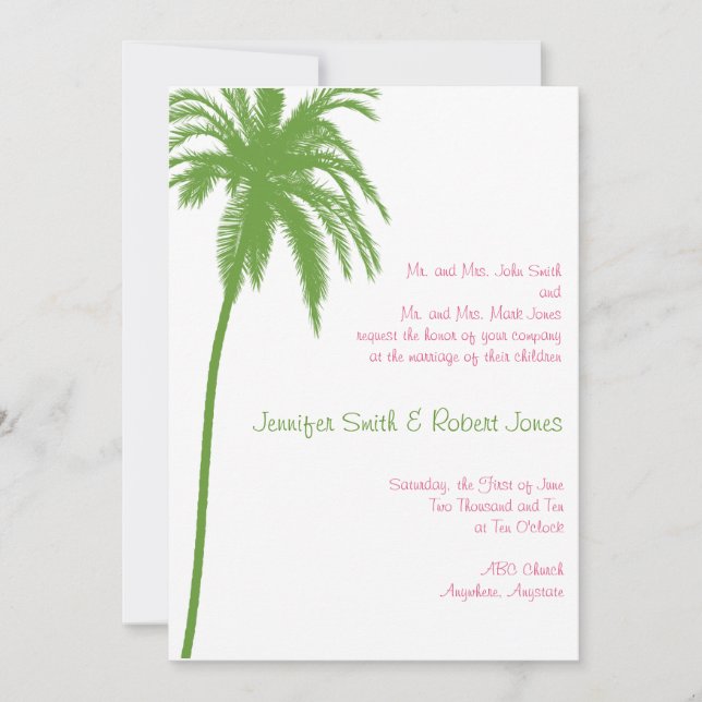 Paraíso tropical en la invitación a la boda verde  (Anverso)