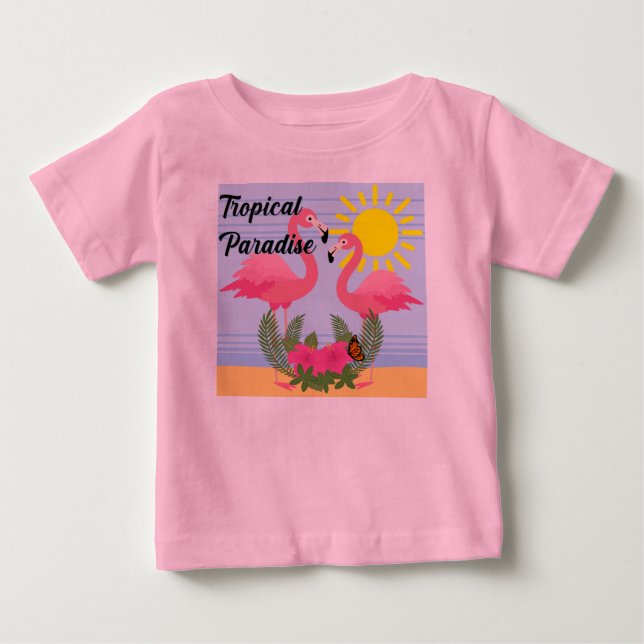 Paraíso Tropical Flamingo Rosa - Bebé Fino Jersey (Anverso)