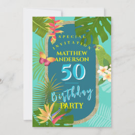 Paraíso tropical Invitación de cumpleaños Verde az