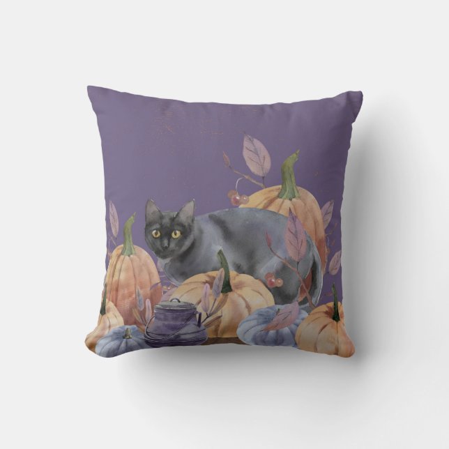 Parche de calabaza Cojín decorativo gato negro (Anverso)