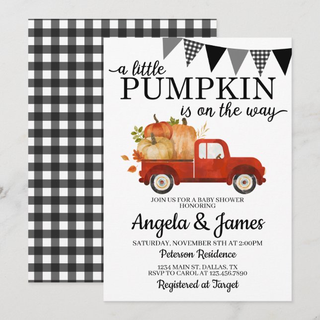 Parche de calabaza de invitaciones de Baby Shower  (Anverso / Reverso)