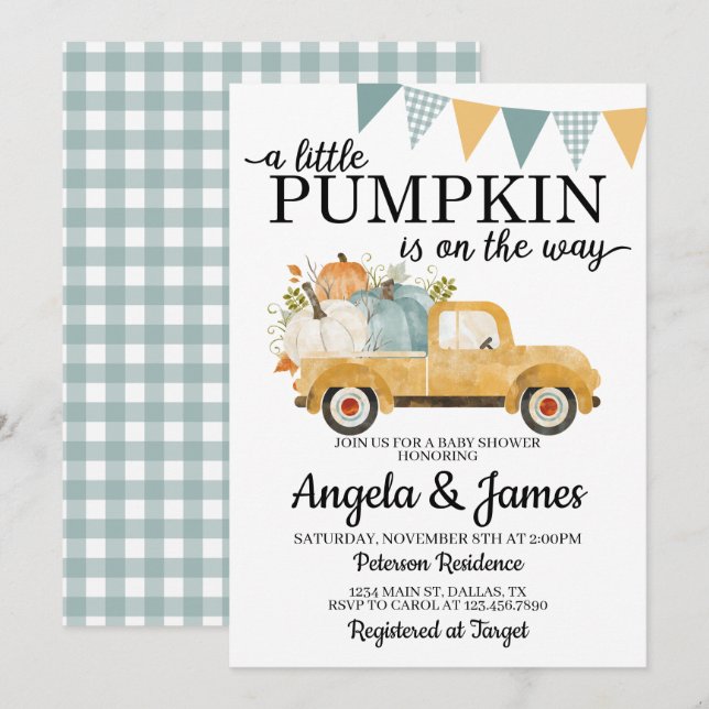 Parche de calabaza de invitaciones de Baby Shower  (Anverso / Reverso)