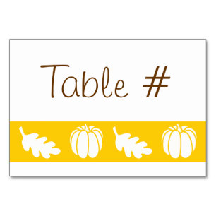 Parche de calabaza en tarjeta de mesa amarilla