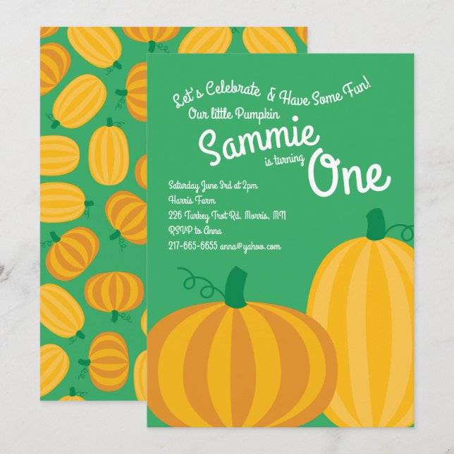 Parche de calabaza otoñal Invitaciones de cumpleañ (Anverso / Reverso)