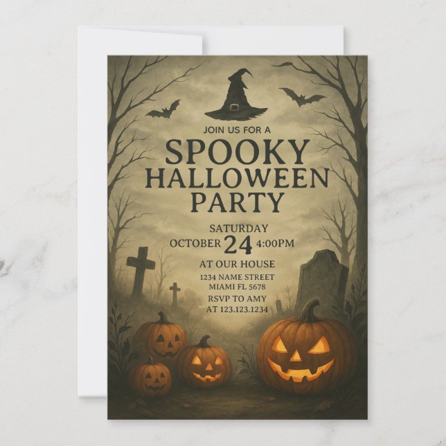 Parche de calabaza Spooky Invitación a la fiesta d (Anverso)