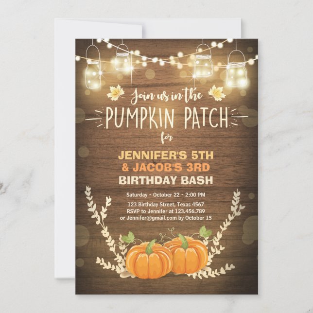 Parche de invitación de cumpleaños de calabaza (Anverso)